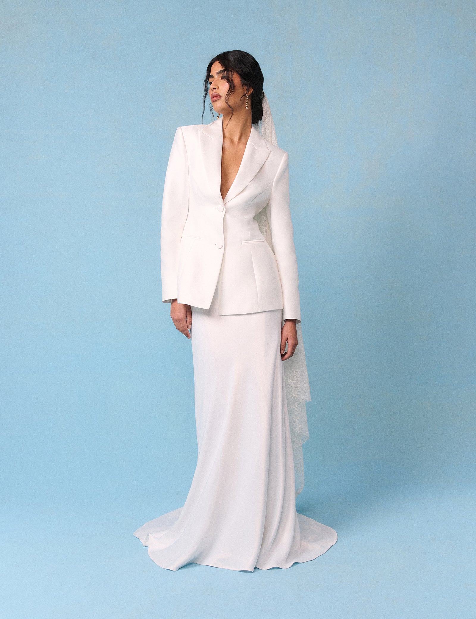 maxi dress with blazer for wedding Bridal Pearl Satin Draped Slip Lavender Maxi Dress